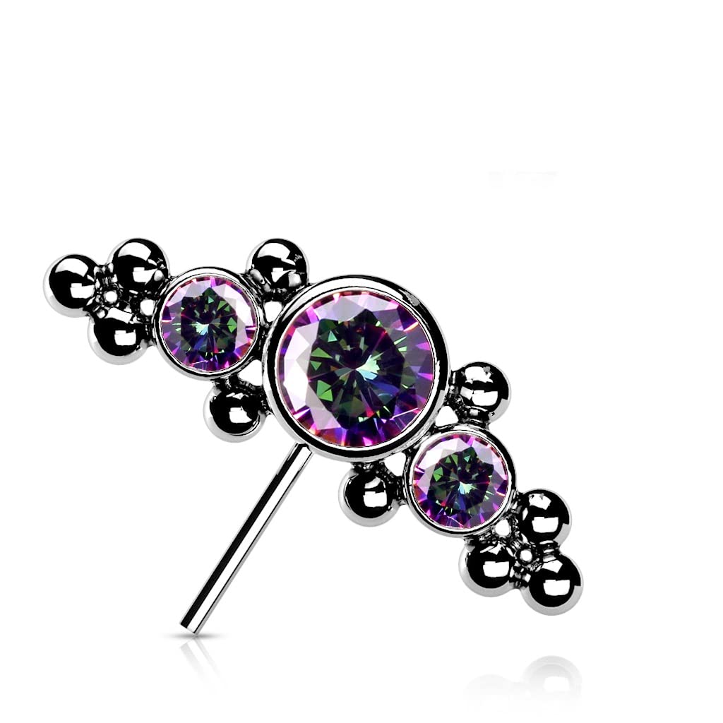 Push-In Aufsatz Silber Zirkonia Titan Grade 23 Piercing Set Mehrfarbig 12,6mm Groß Ohrstecker Labret Stud Nipple Straight Barbell