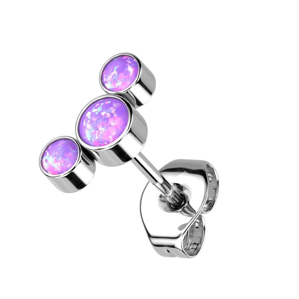 Push-In Ohrstecker 3 Opale Halbmond Titan Grade 23 9,24mm Lang Butterflyverschluss Gewindelos Kombinierbar Threadless