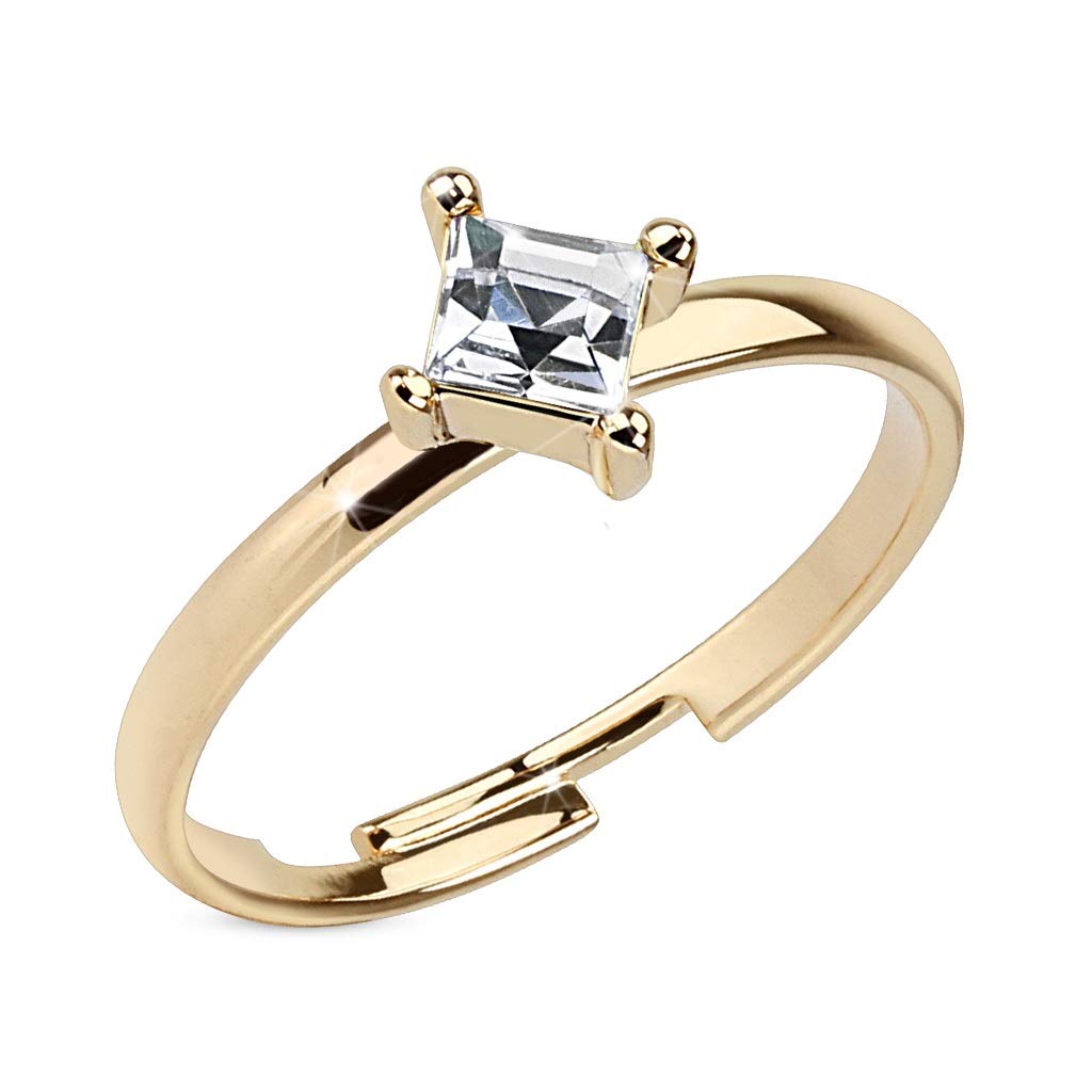 Ring Damen Verstellbar Zirkonia Klar Gold 316L Chirurgenstahl Zehenring Mittelring Partnerring Offen Einstellbarer-Ring