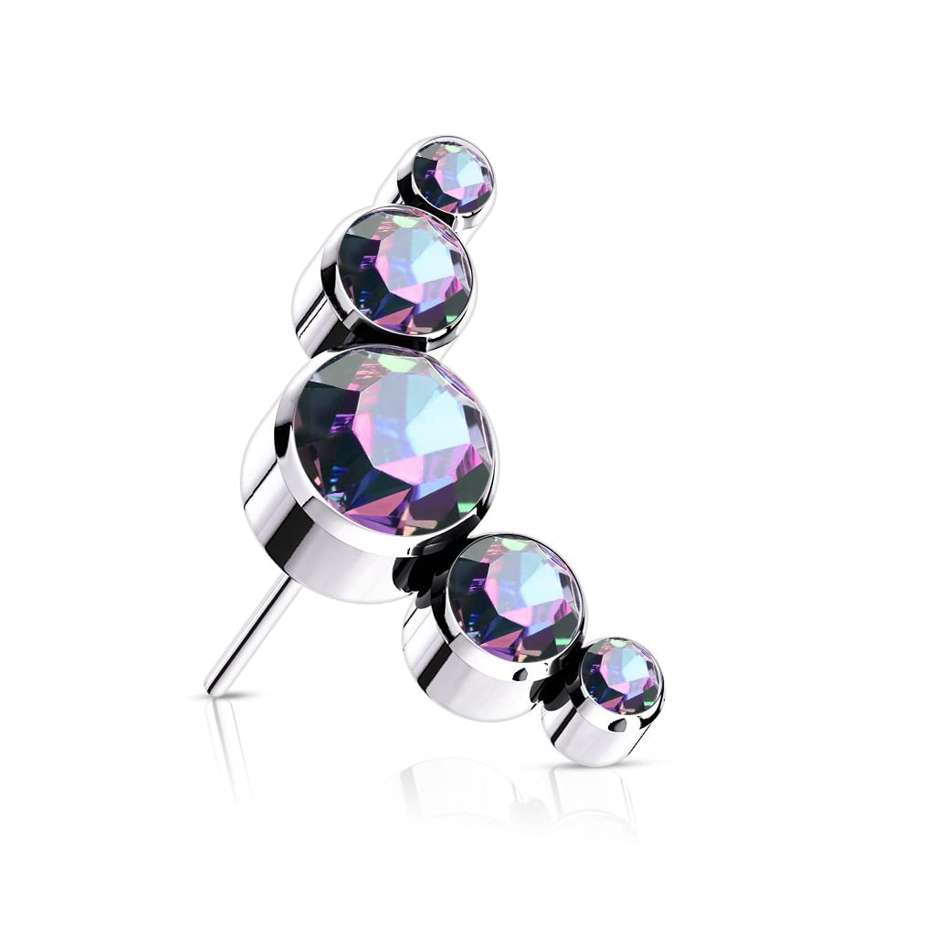 Push-In Aufsatz Silber Zirkonia Titan Grade 23 Piercing Set Mehrfarbig 12,2mm Groß Ohrstecker Labret Stud Nipple Straight Barbell