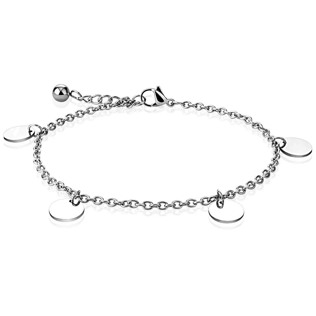 Paula & Fritz? Armband Damen Silber Runde Platte Charm Anh?nger 316L Chirurgenstahl 235-mm Bettelarmband Arm-kettchen Arm-Schmuck Fu?kette Fu?kettchen Kugel
