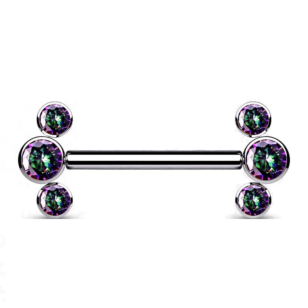 Push-In Piercing Brustwarze Zirkonia Titan Grade 23 Kugel Set Mehrfarbig 1,6 Stabdicke Nipple Gewindelos Straight Barbell Bridge