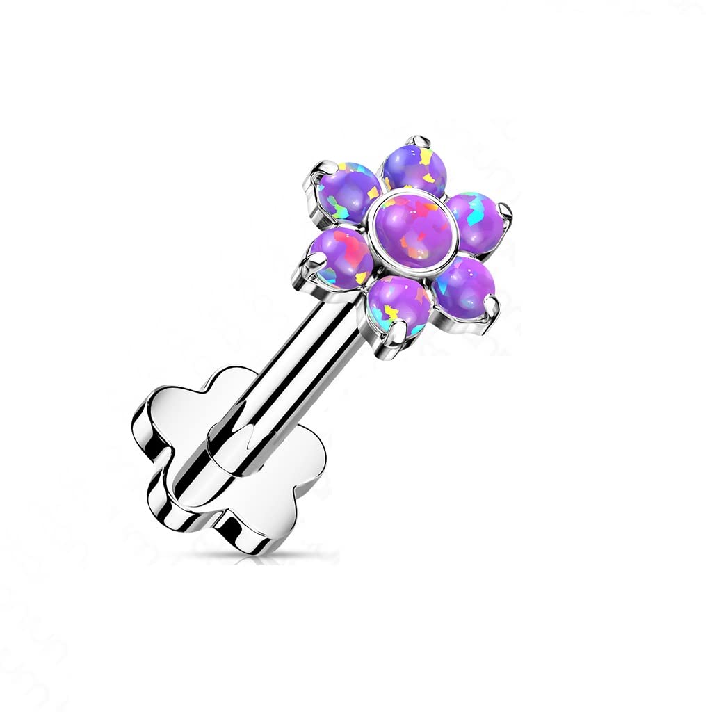 Push-In Labret Piercing Opal Titan Grade 23 Kugel Piercing Set Mehrfarbig 1,2mm Stabdicke Blütensockel Madonna Medusa Monroe