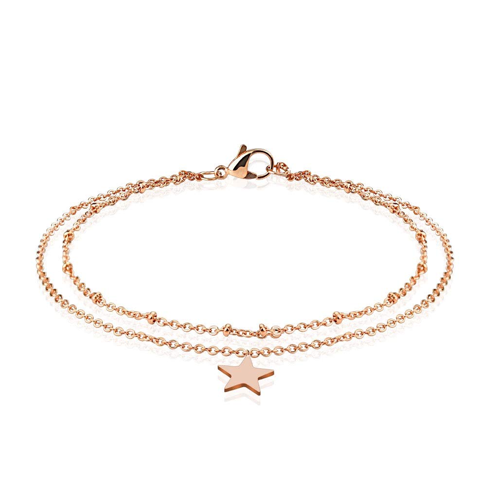 Armband Damen Charm Anhänger 316L Chirurgenstahl 235mm DoppeltKette Bettelarmband Armkettchen Armschmuck Fußkette Fußkettchen
