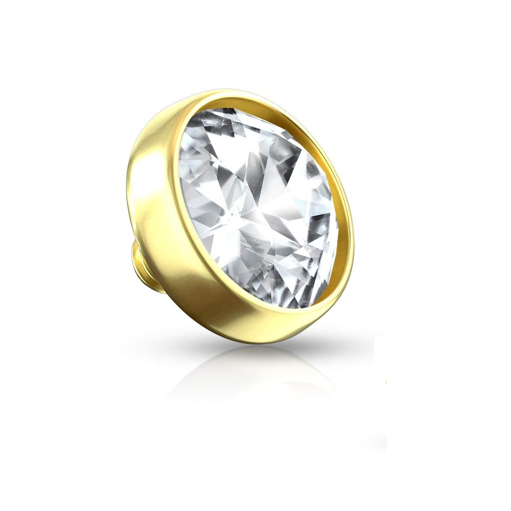 Dermalaufsatz Anchor Echtgold 14 Karat Kugel GelbGold WeißGold Zirkonia Klar 1,6mm Gewinde HautAnker Skin Diver Implantat Bodypiercing