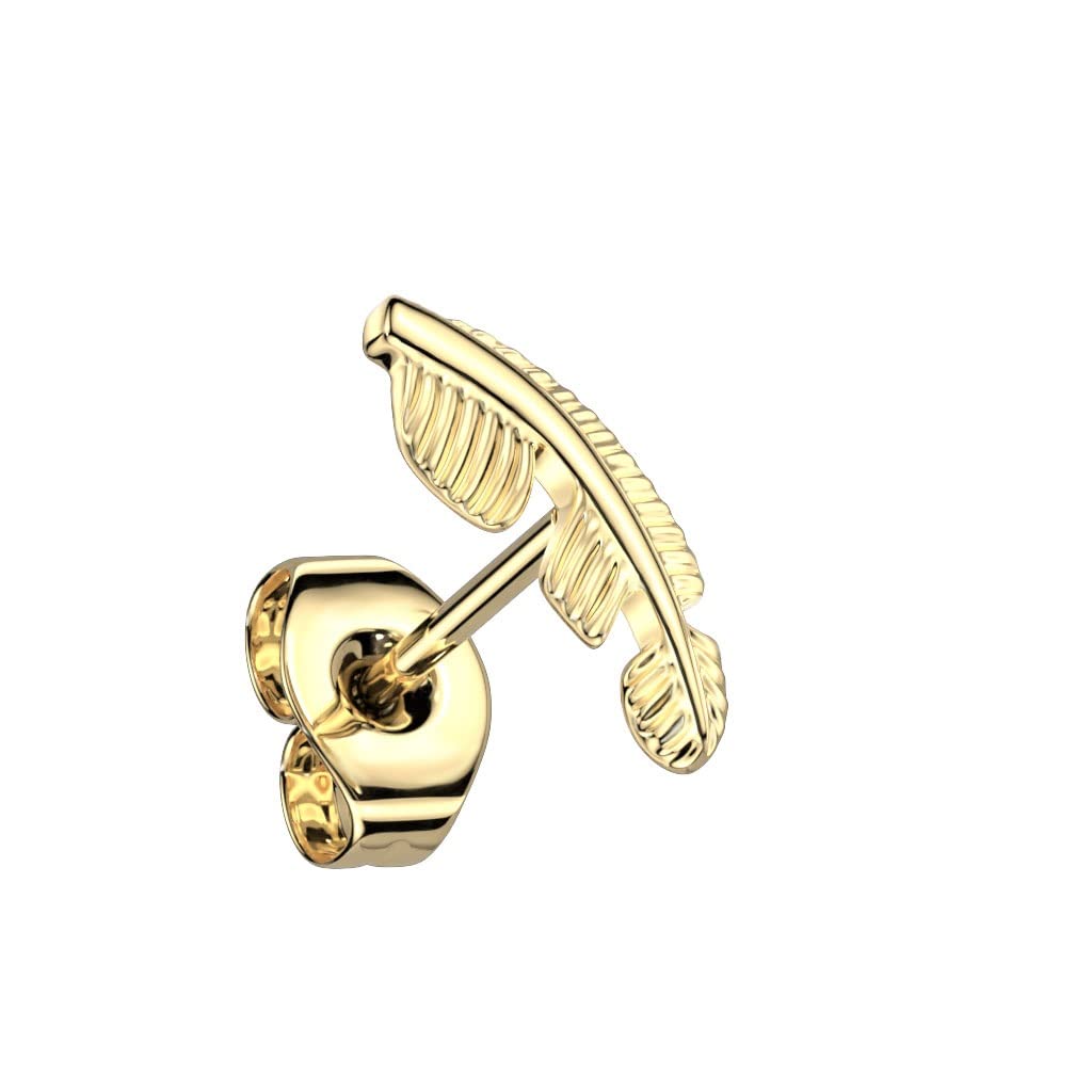 Push-In Ohrstecker Blatt Silber Gold Titan Grade 23 0,8mm Butterflyverschluss Gewindelos Kombinierbar Threadless Press-Fit