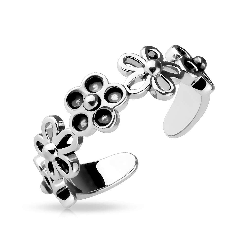 Ring Damen Verstellbar Bl?ten Silber 316L Chirurgenstahl Zehenring Mittelring Partnerring Freundschaftsring Offen Einstellbarer-Ring