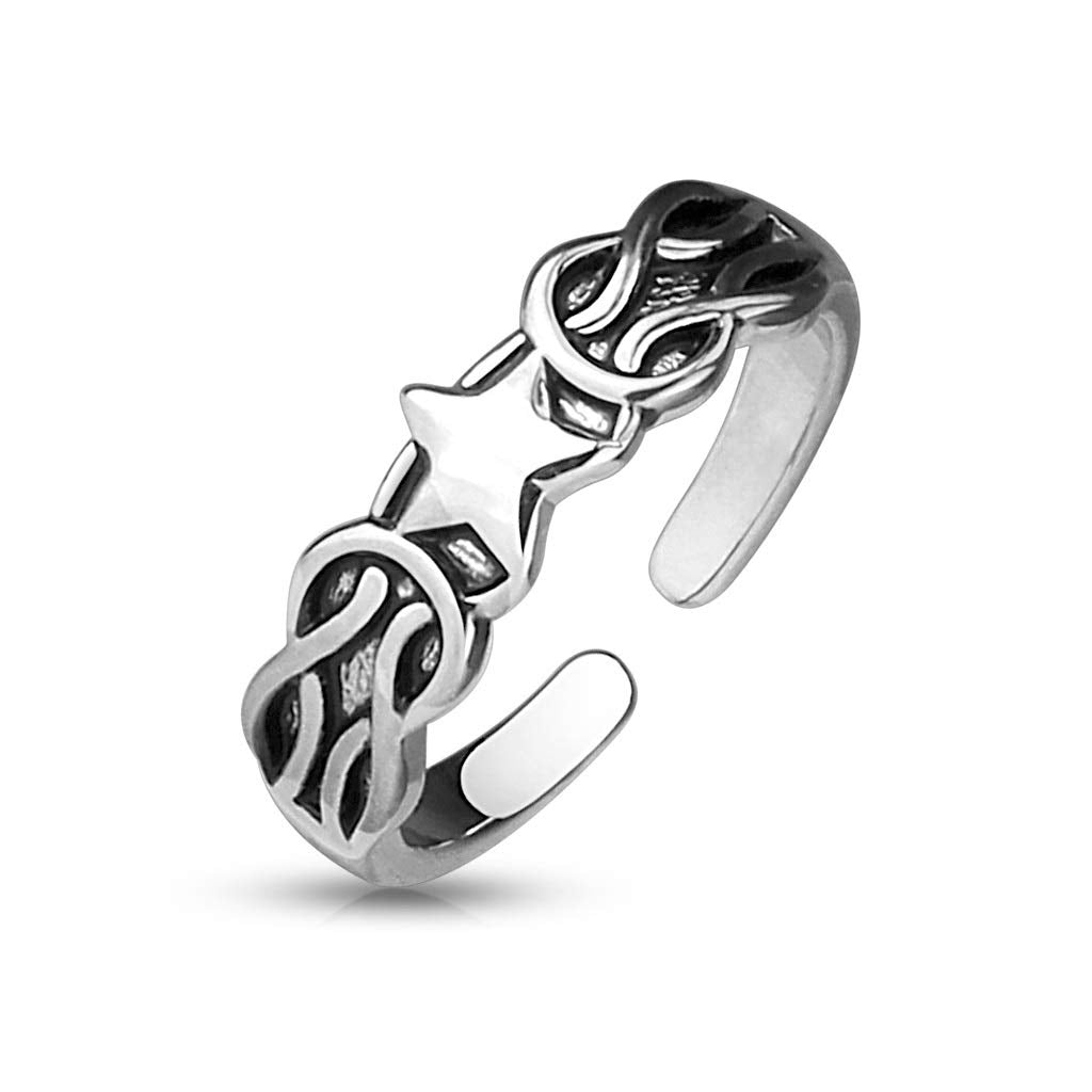 Ring Damen Verstellbar Stern Silber 316L Chirurgenstahl Zehenring Mittelring Partnerring Freundschaftsring Offen Einstellbarer-Ring