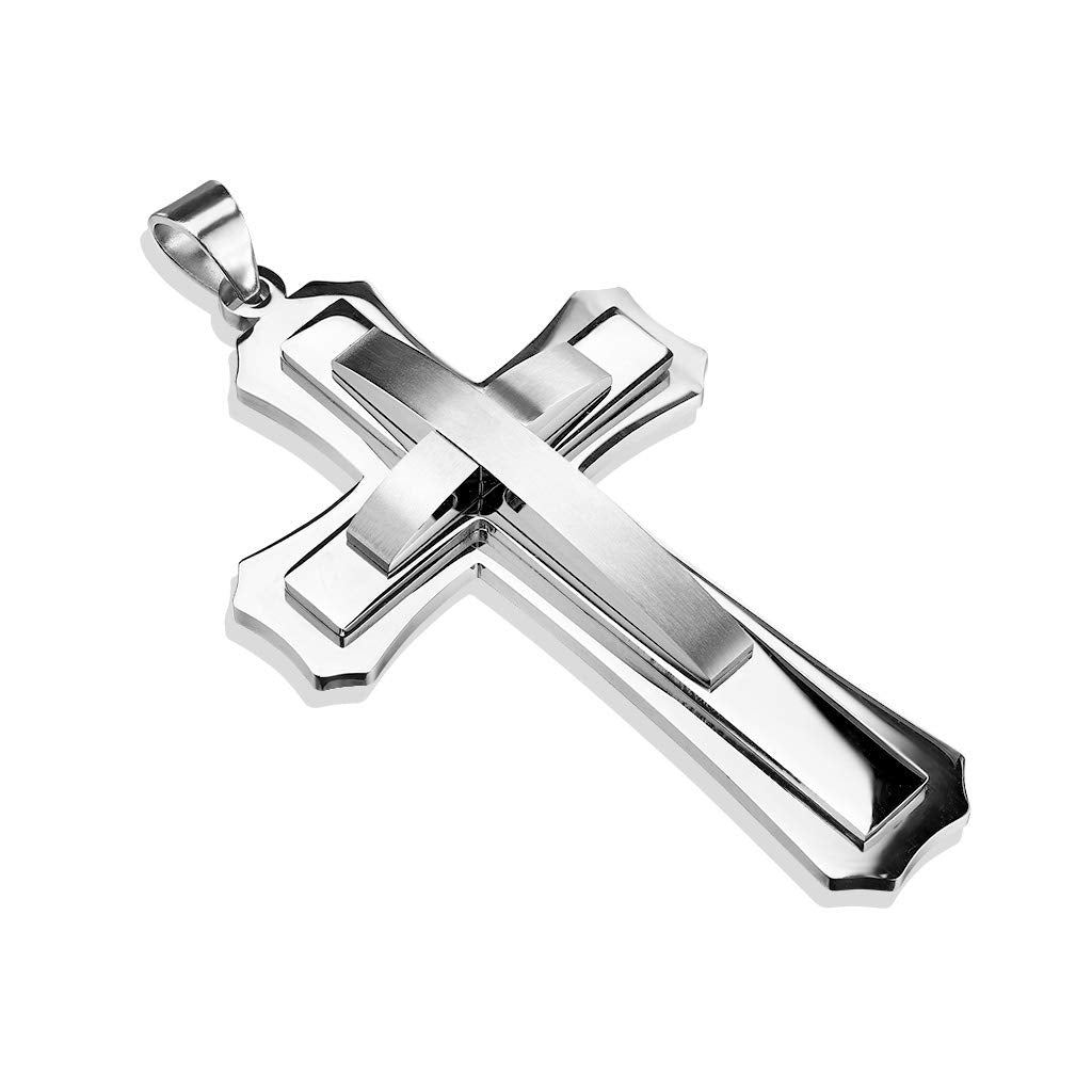 Kettenanhänger Großes Triple Kreuz 316L Chirurgenstahl Silber Halskettennhänger Pendant Damenkettenanhänger