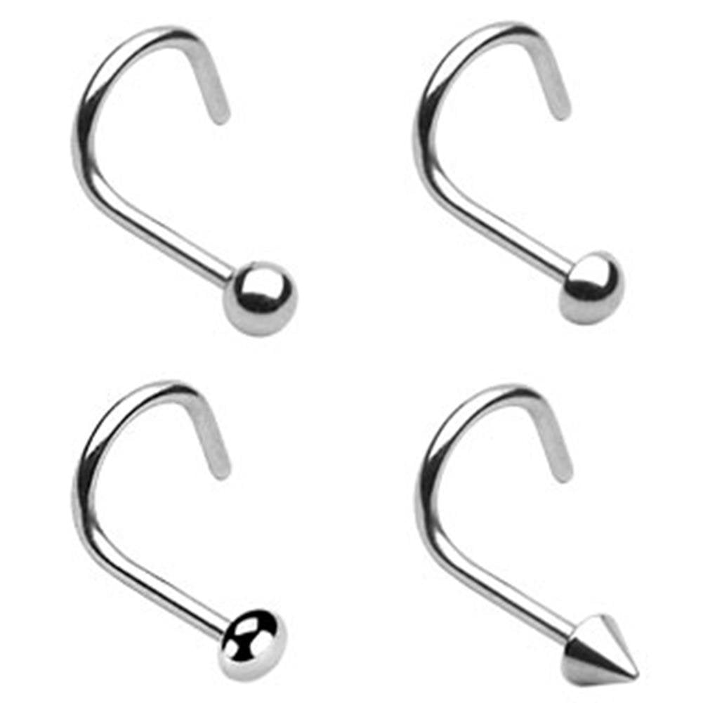 Paula & Fritz® Piercing-s Nase Spirale Silber Nasenpiercing-s Stecker Nasen-Ring Nostril Nasenflügel Schmuck Chirurgenstahl Kugel Ball 0,8-mm 1,0-mm