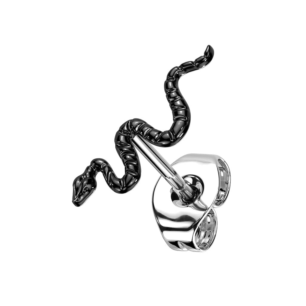 Push-In Ohrstecker Schlange Titan Grade 23 12,7mm Lang Butterflyverschluss Ohrring Gewindelos Kombinierbar Threadless Press-Fit