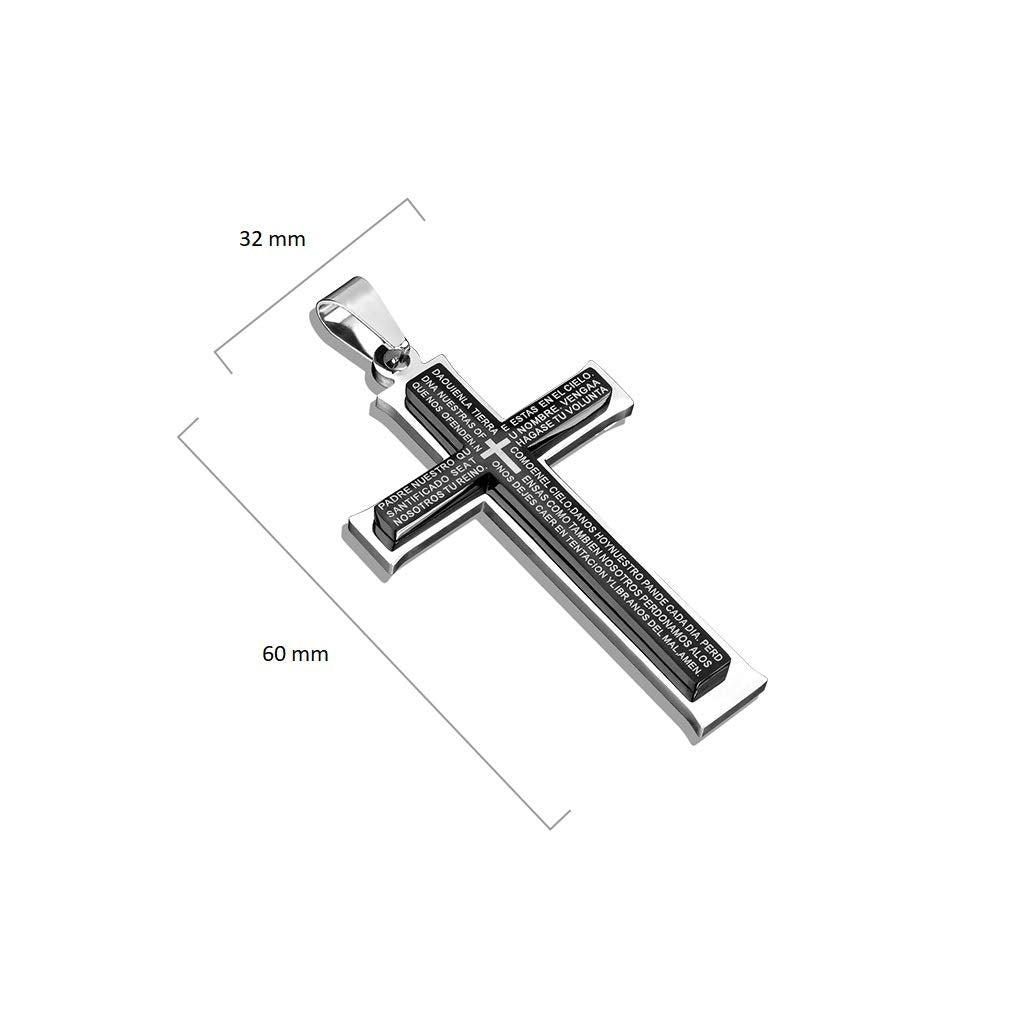 Kettenanhänger doppeltes Kreuz Vater Unser 316L Chirurgenstahl Silber Schwarz Halskettennhänger Pendant Damenkettenanhänger