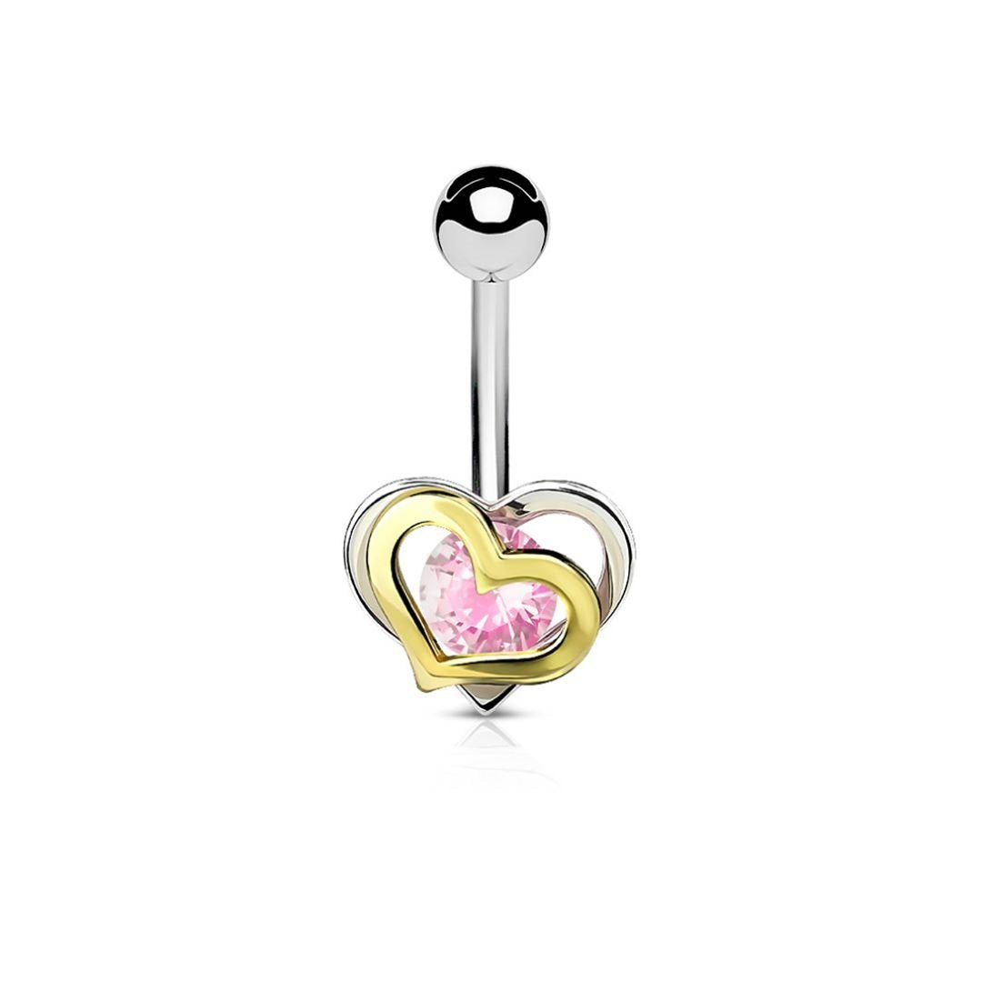 Bauchnabelpiercing Bananabell Bauch-Piercing Edelstahl Chirurgenstahl 316L Doppelherz Gold, Silber Zirkonia Farblos, Pink