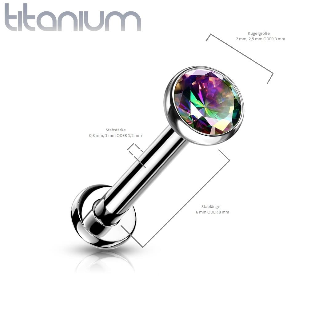 Push-In Labret Piercing Kugel Zirkonia Titan Grade 23 Piercing Set 0,8mm 1mm 1,2mm Stabdicke Madonna Medusa Monroe Helix Tragus