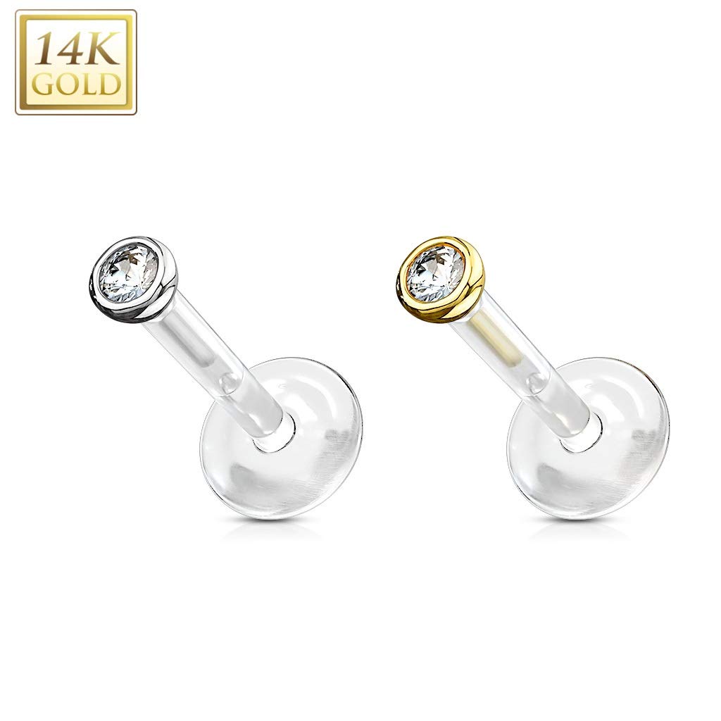 Lippenpiercing Stecker Bioflex 14 Karat Echtgold Weißgold Labret Piercing 6mm 8mm 1,2mm Ohr Damen Herren Tragus Conch Kugel Stab