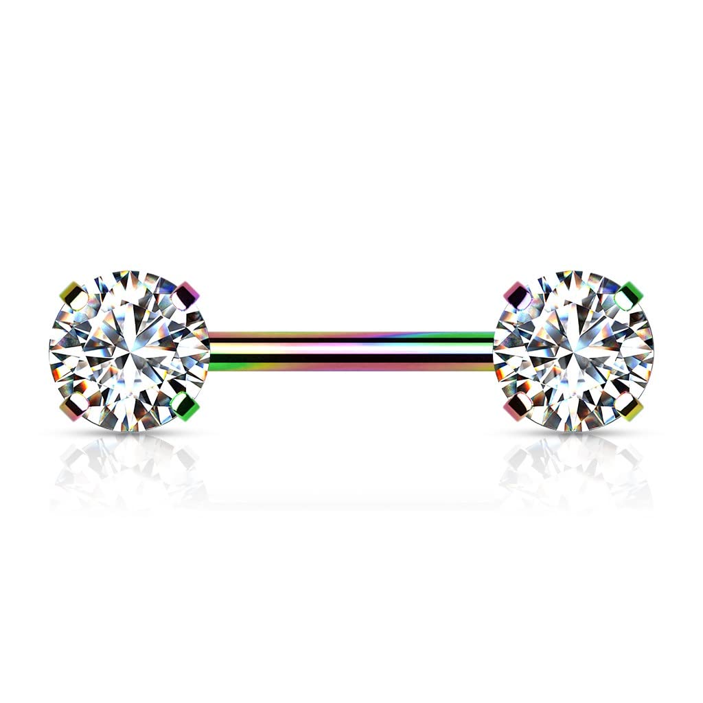 Push-In Piercing Brustwarze Zirkonia Chirurgenstahl 316L Kugel Set Mehrfarbig 1,6 Stabdicke Nipple Gewindelos Straight Barbell Bridge