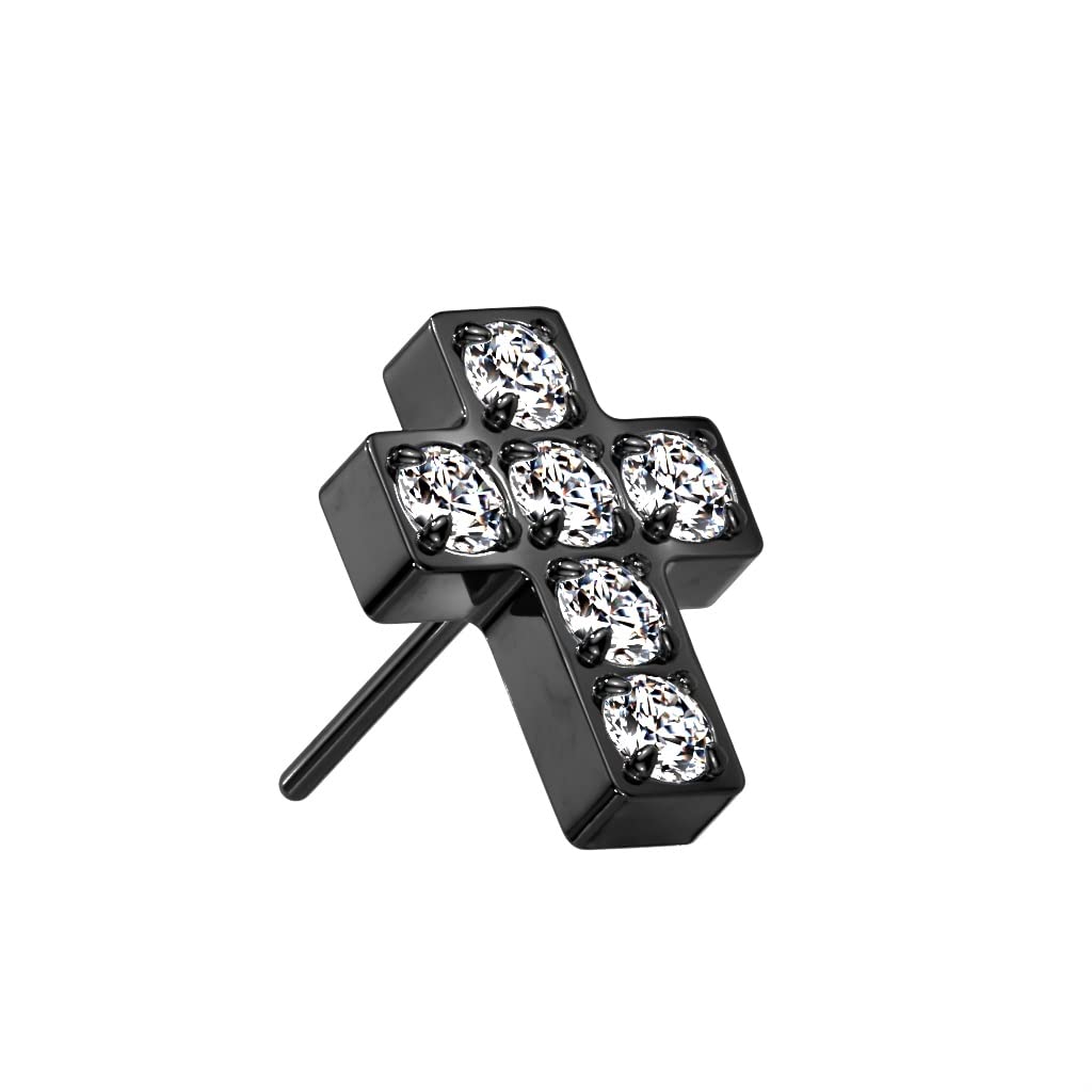 Push-In Aufsatz Kreuz Gold Silber Schwarz Zirkonia Titan Grade 23 Piercing Set Mehrfarbig Ohrstecker Labret Stud Straight Barbell