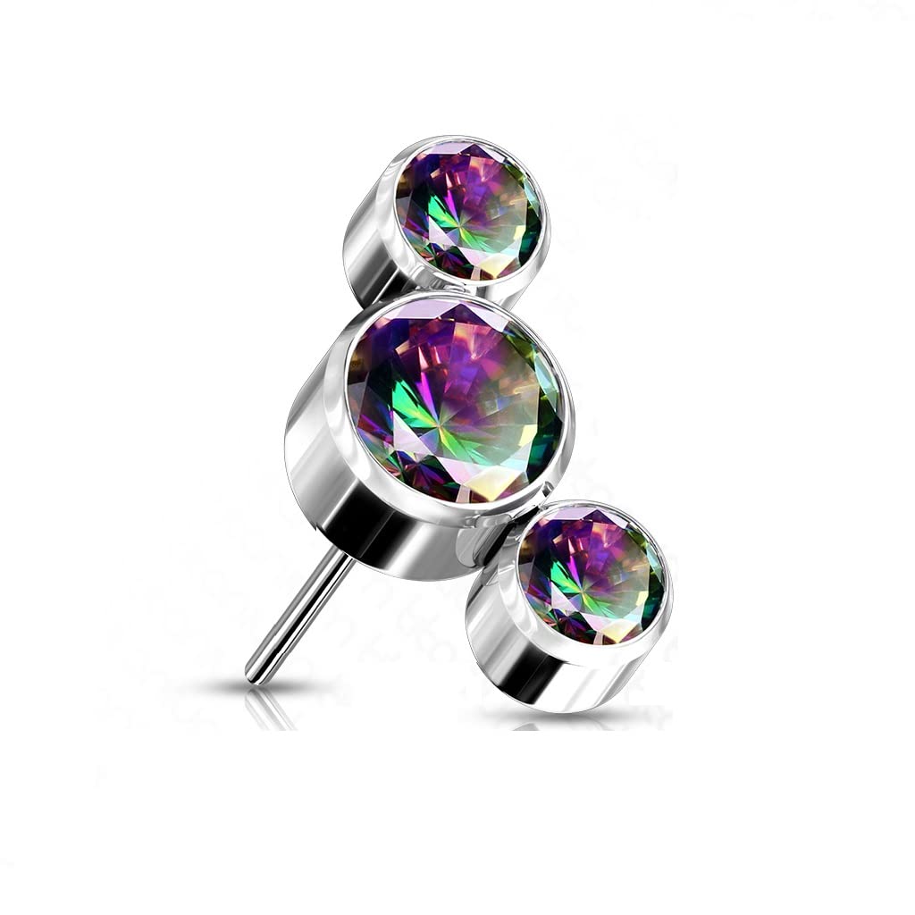 Push-In Aufsatz Silber Zirkonia Titan Grade 23 Piercing Set Mehrfarbig 9mm Lang Ohrstecker Labret Stud Nipple Straight Barbell