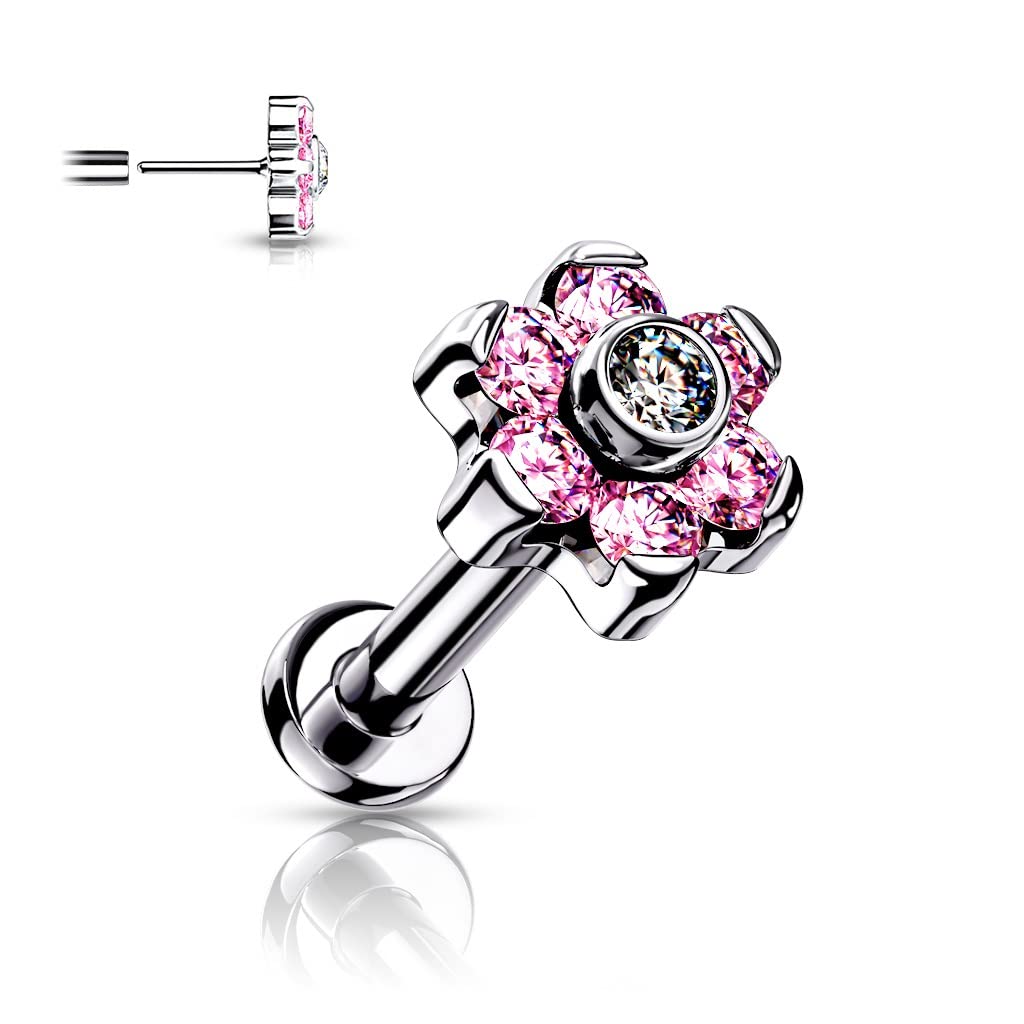 Push-In Labret Piercing Blume Zirkonia Titan Grade 23 Piercing 1mm 1,2mm Stabdicke Madonna Medusa Monroe Tragus Helix Jestrum