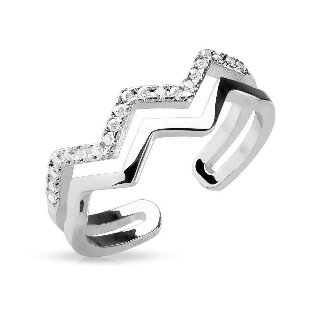 Ring Damen Verstellbar Doppelt Zirkonia Klar Silber 316L Chirurgenstahl Zehenring Mittelring Partner Freundschaftsring Einstellbarer-Ring