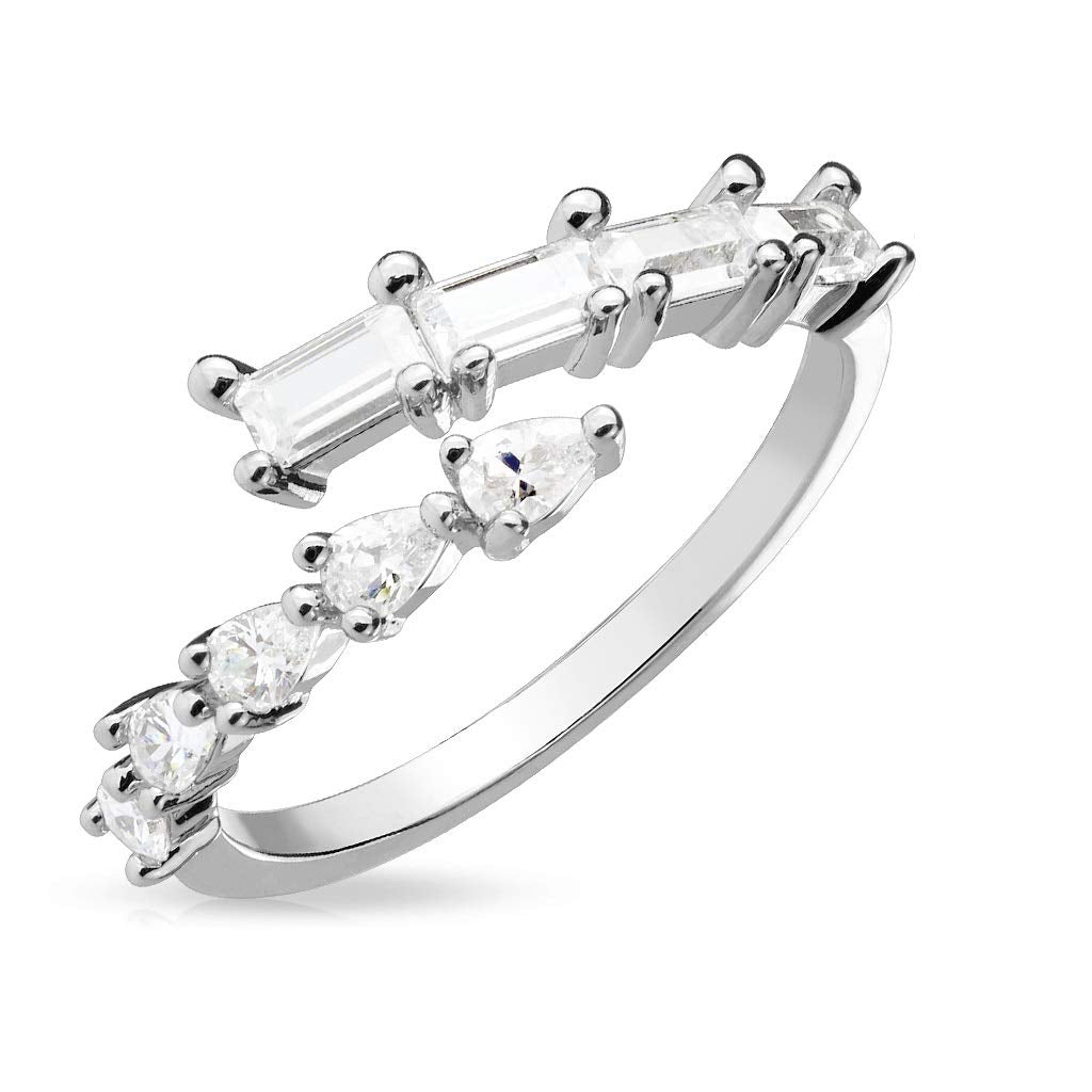 Ring Damen Verstellbar Zirkonia Klar Silber 316L Chirurgenstahl Zehenring Mittelring Partnerring Freundschaftsring Einstellbarer-Ring