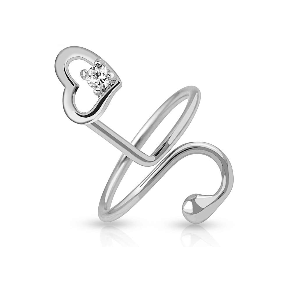 Ring Damen Verstellbar Herz Zirkonia Klar Silber 316L Chirurgenstahl Zehenring Mittelring Partnerring Offen Einstellbarer-Ring