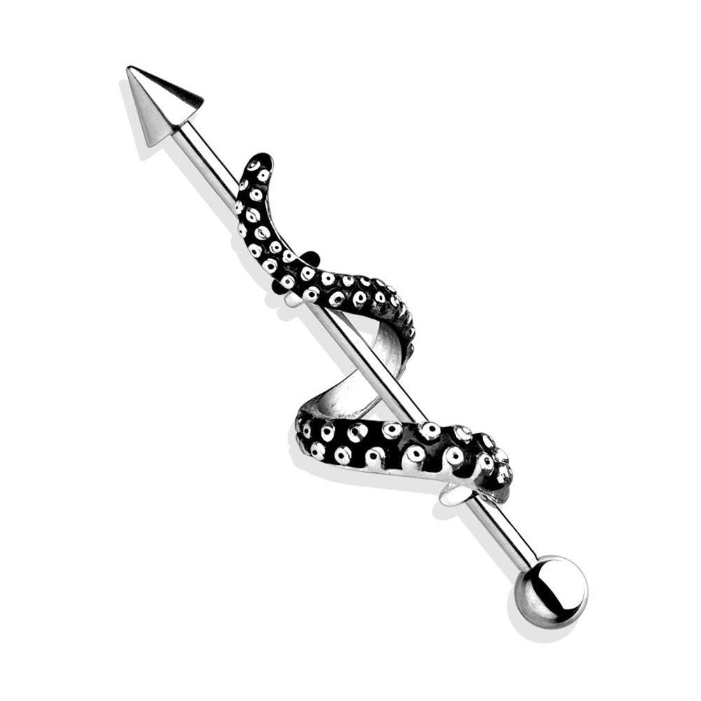 Industrial Ohrpiercing Stab Tentakel Chirurgenstahl 38mm Stablänge 1.6 mm Stabdicke Gold Silber Barbell Piercings Pfeil Bar