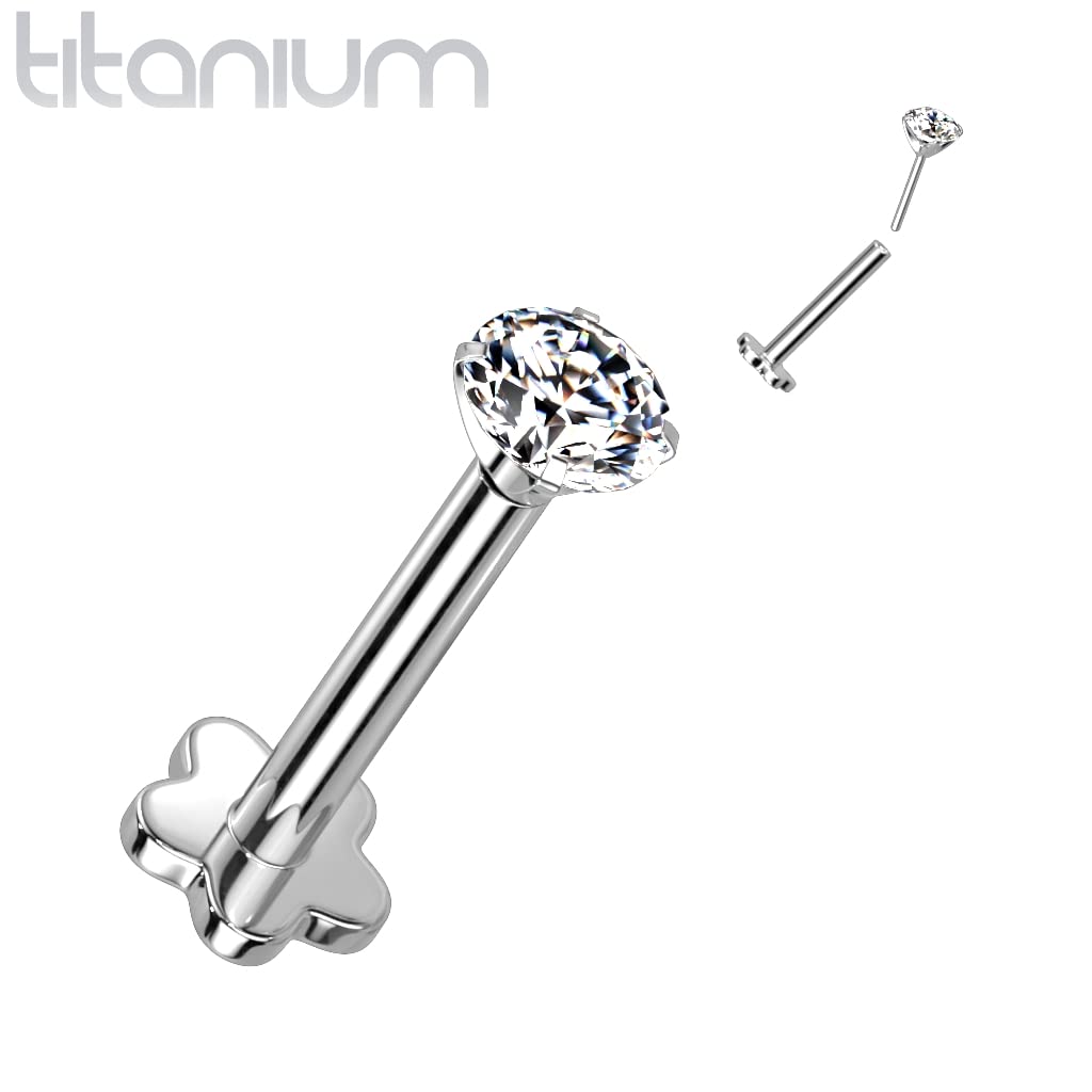 Push-In Labret Piercing Zirkonia Titan Grade 23 Kugel Piercing Set Mehrfarbig 1mm 1,2mm Stabdicke Blütensockel Madonna Medusa