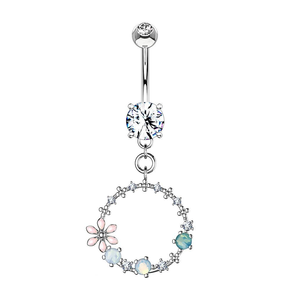 Bauchnabelpiercing Blumen-Ring Anhänger Synth Opal Zirkonia 316L Chirurgenstahl Bauch-Piercing Bananabell Nabel-Piercing Gold Silber