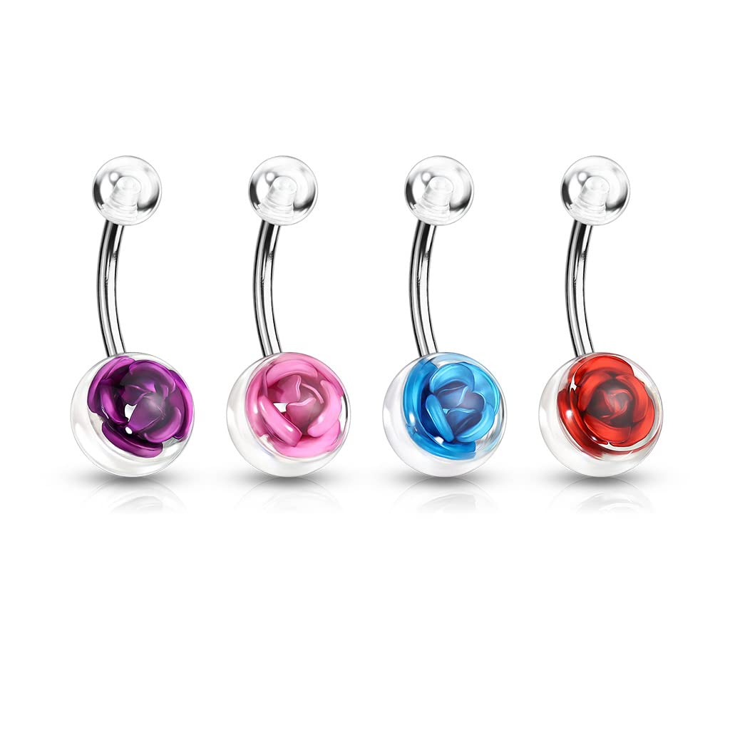 Bauchnabelpiercing Edelstahl Chirurgenstahl 316L Ball mit Rose Rot Hellblau Lila Pink Banane Bauchpiercing Bananabell Bauchpiercing