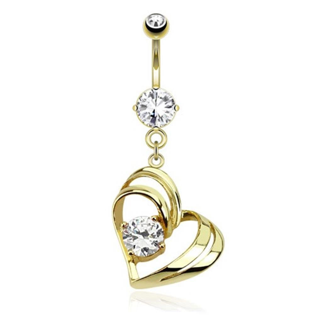 Bauchnabelpiercing Chirurgenstahl Gold Herz Zirkonia Kristall 10-mm Stab-länge Banane Bauch-Piercing Bananabell Nabel-Piercing