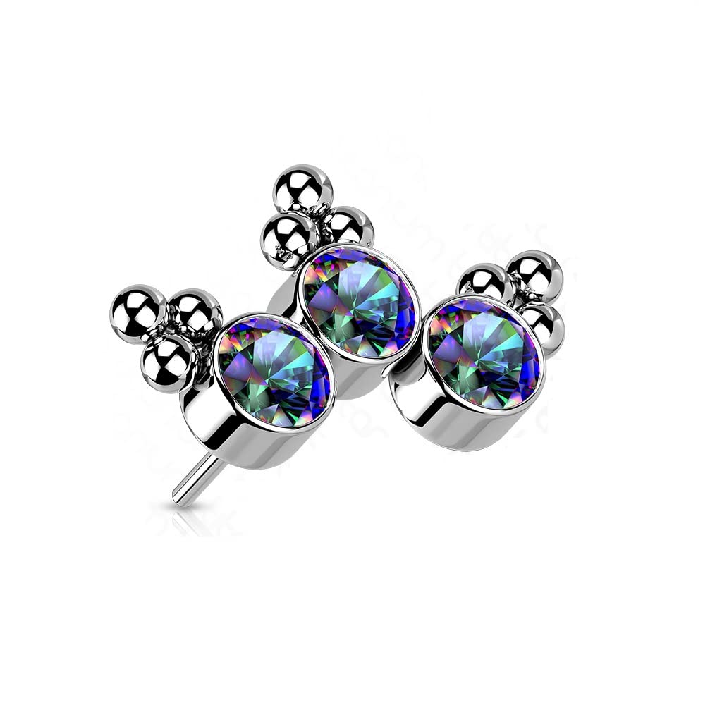 Push-In Aufsatz Krone Zirkonia Titan Grade 23 Piercing Set Mehrfarbig 11mm Lang Ohrstecker Labret Stud Nipple Straight Barbell