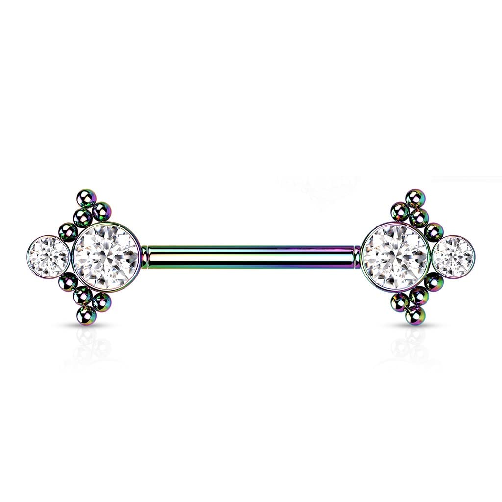 Push-In Piercing Brustwarze Mehrfarbig Zirkonia Chirurgenstahl 316L Kugel 14 Stablänge Nipple Gewindelos Straight Barbell Bridge
