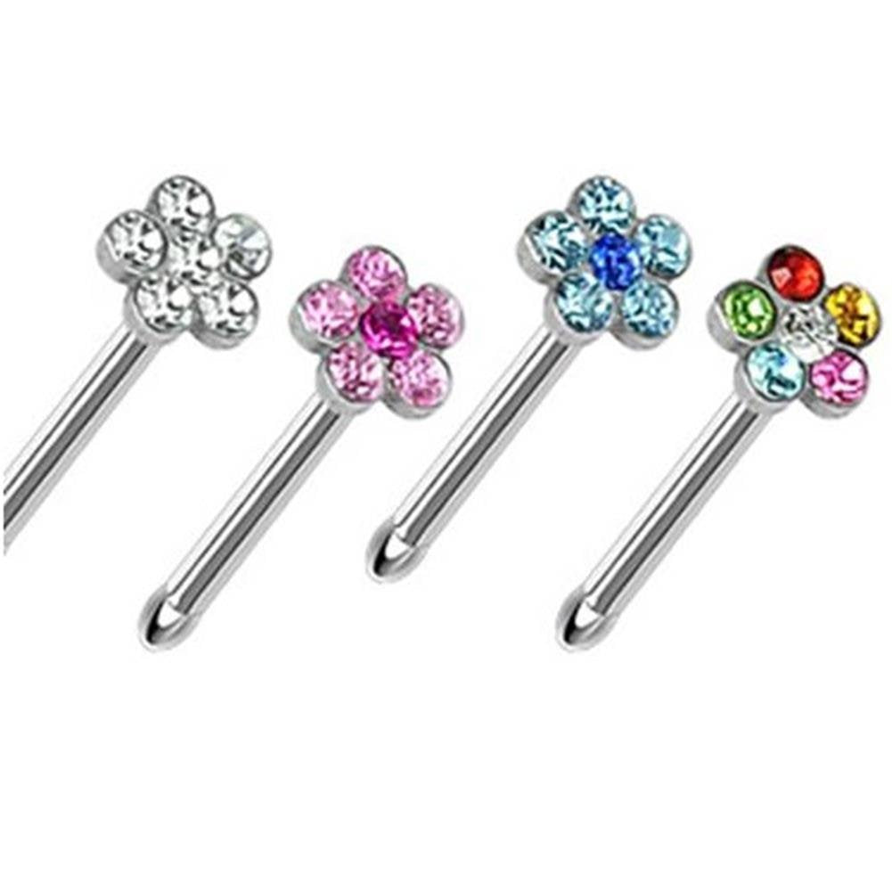 Nasenpiercing Stecker Nase Silber Nostril Spirale Nasenflügel Schmuck Chirurgenstahl Kristall-Blume 0,8-mm 6-mm