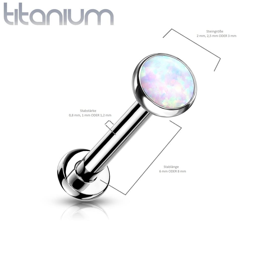 Push-In Labret Piercing Kugel Opal Titan Grade 23 Piercing Set 0,8mm 1mm 1,2mm Stabdicke Madonna Medusa Monroe Tragus Mehrfarbig