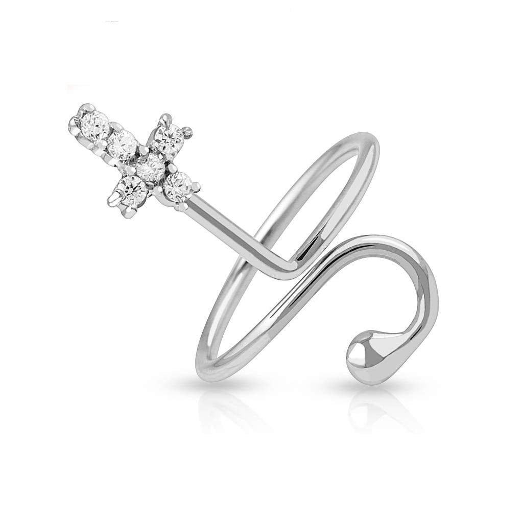 Ring Damen Verstellbar Kreuz Zirkonia Klar Silber 316L Chirurgenstahl Zehenring Mittelring Partnerring Offen Einstellbarer-Ring