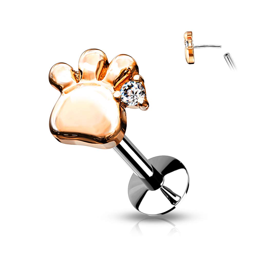 Push-In Labret Piercing Tatze Zirkonia Klar Chirurgenstahl 316L 0,8mm 1mm 1,2mm StabStärke Madonna Medusa OhrStecker Labret Stud