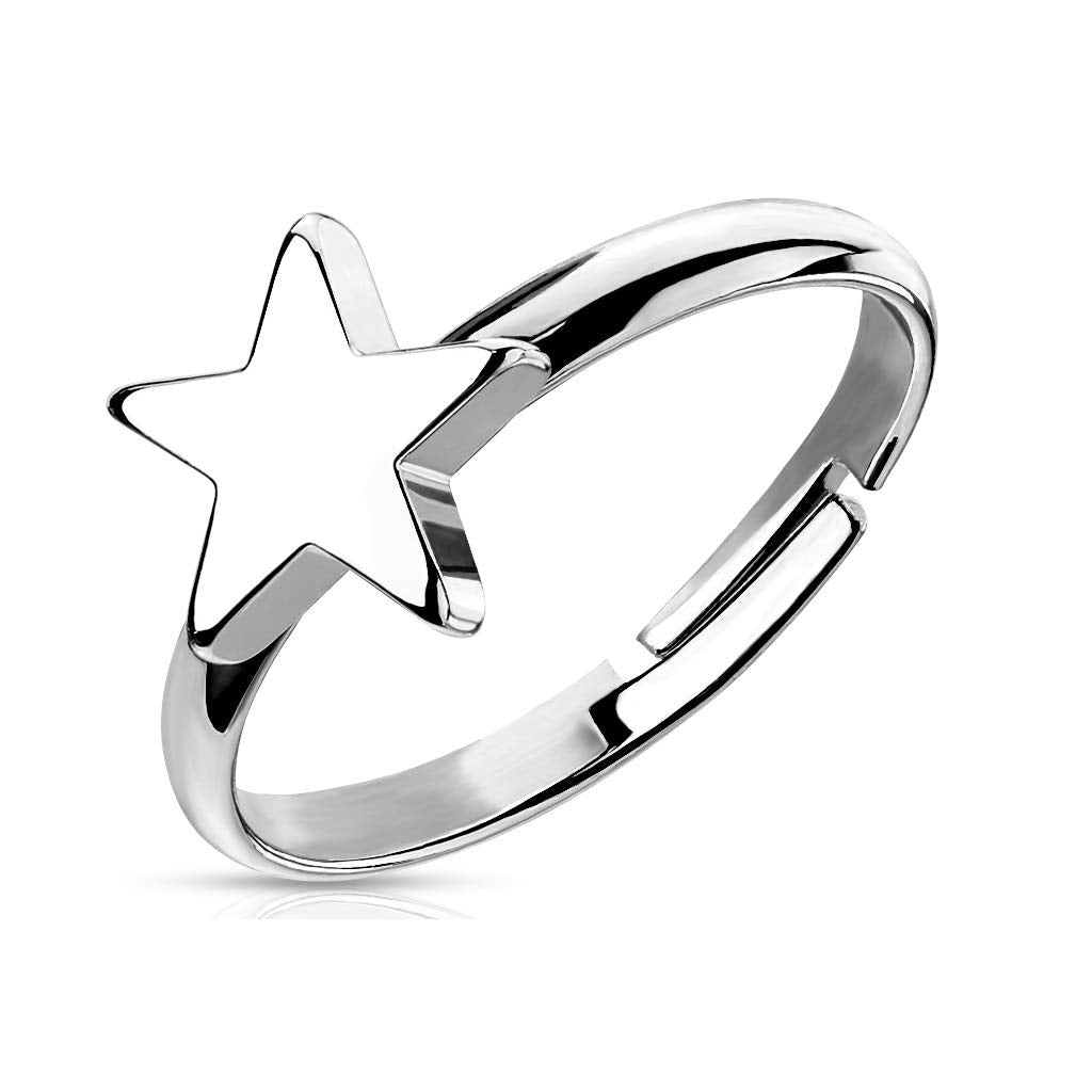 Ring Damen Verstellbar Stern 925 Silber ?berzug 316L Chirurgenstahl Zehenring Mittelring Partnerring Offen Einstellbarer-Ring