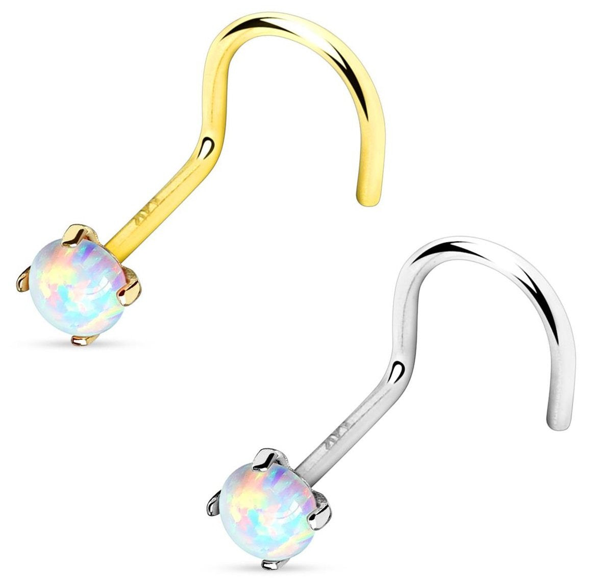Nasenpiercing Spirale 14 Karat Echtgold Weissgold Stecker Nasen-Ring Nostril Nasenflügel Schmuck Opal 0,8-mm 6-mm