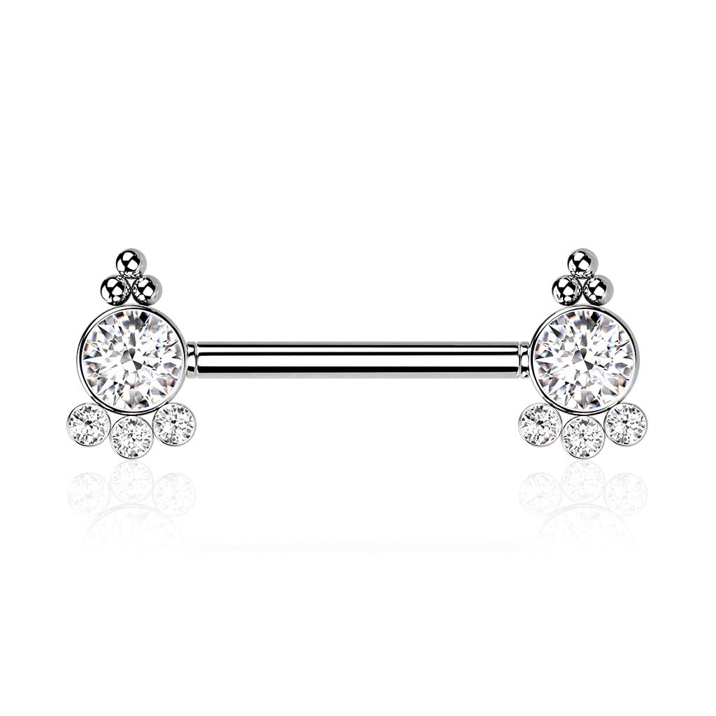 Paula & Fritz® Push-In Piercing Brustwarze Mehrfarbig Zirkonia Chirurgenstahl 316L Kugel 1,6-mm Stab-Dicke Nipple Gewindelos Straight Barbell Bridge