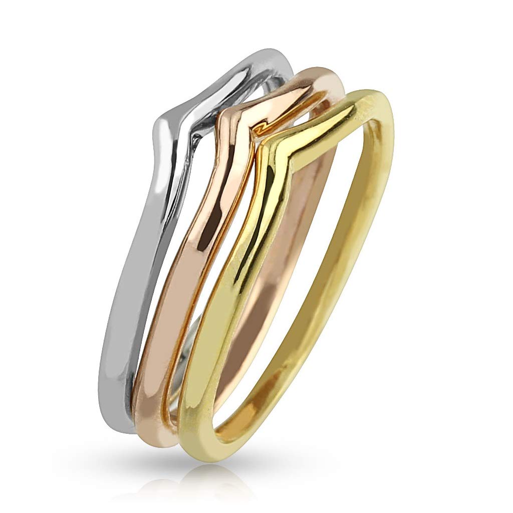 Paula & Fritz? Ring Damen Tri-Color Silber Rose-Gold 316L Chirurgenstahl Gr??e 48 (15,3) Mittel-Ring Partnerring Ehering Verlobungsring Damenring