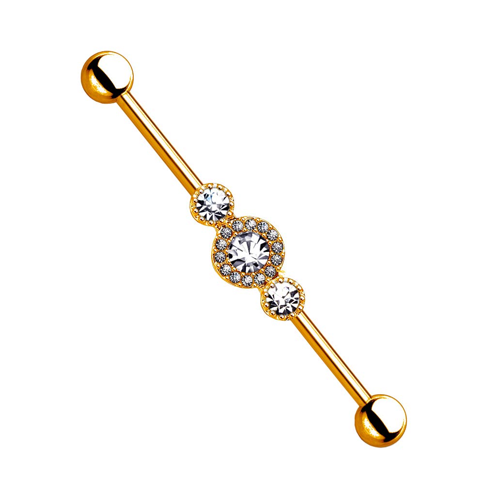 Industrial Stab Piercing Straight Barbell Hantel gelbgold roségold Zirkonia in Reihe Ohr Knorpel Cartilage Edelstahl Chirurgenstahl 316L