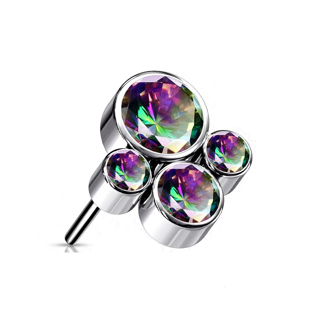 Push-In Aufsatz Tatze Silber Zirkonia Titan Grade 23 Piercing Mehrfarbig 6,4mm x 7mm Ohrstecker Labret Stud Nipple Straight Barbell