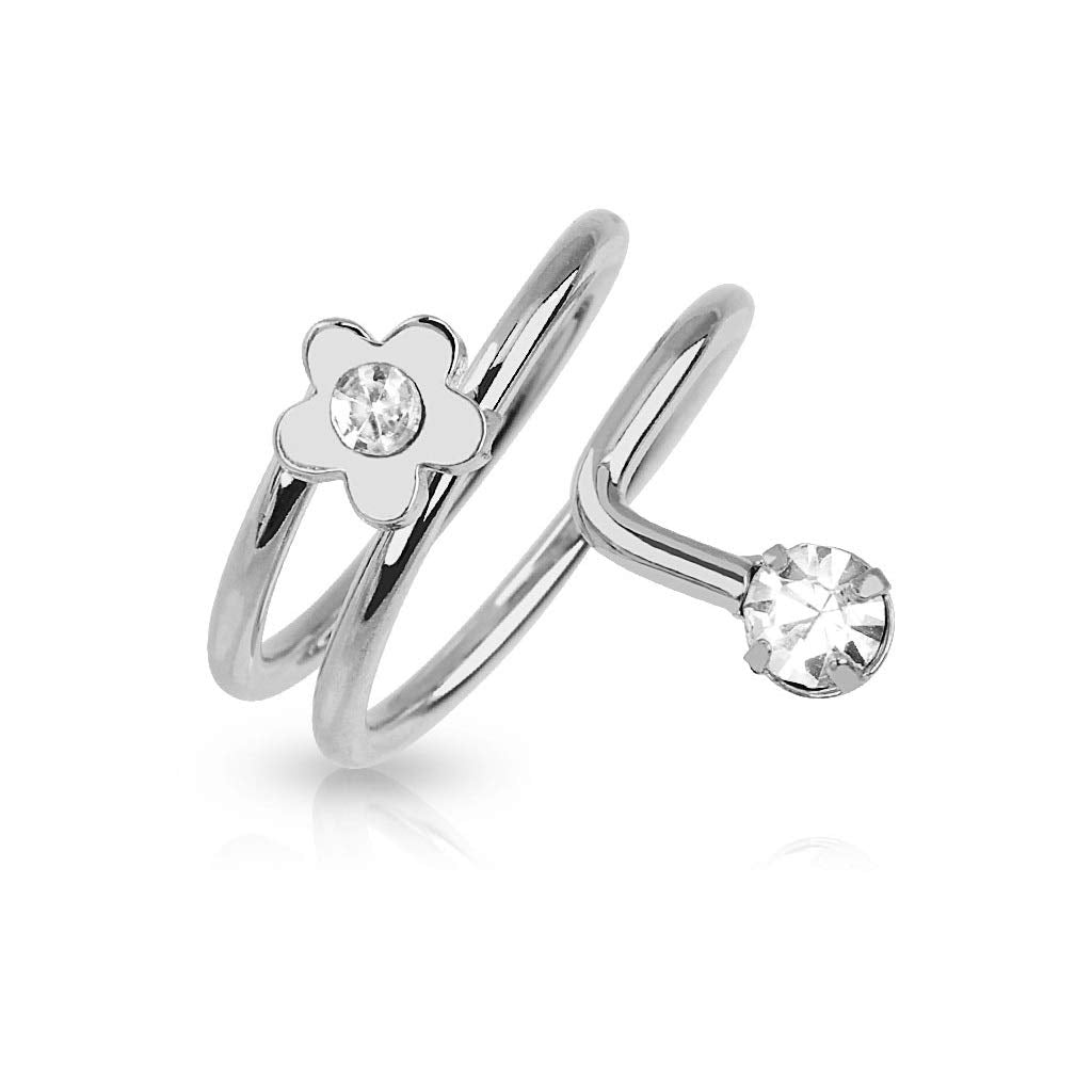 Ring Damen Verstellbar Blume Zirkonia Klar Silber 316L Chirurgenstahl Zehenring Mittelring Partnerring Offen Einstellbarer-Ring