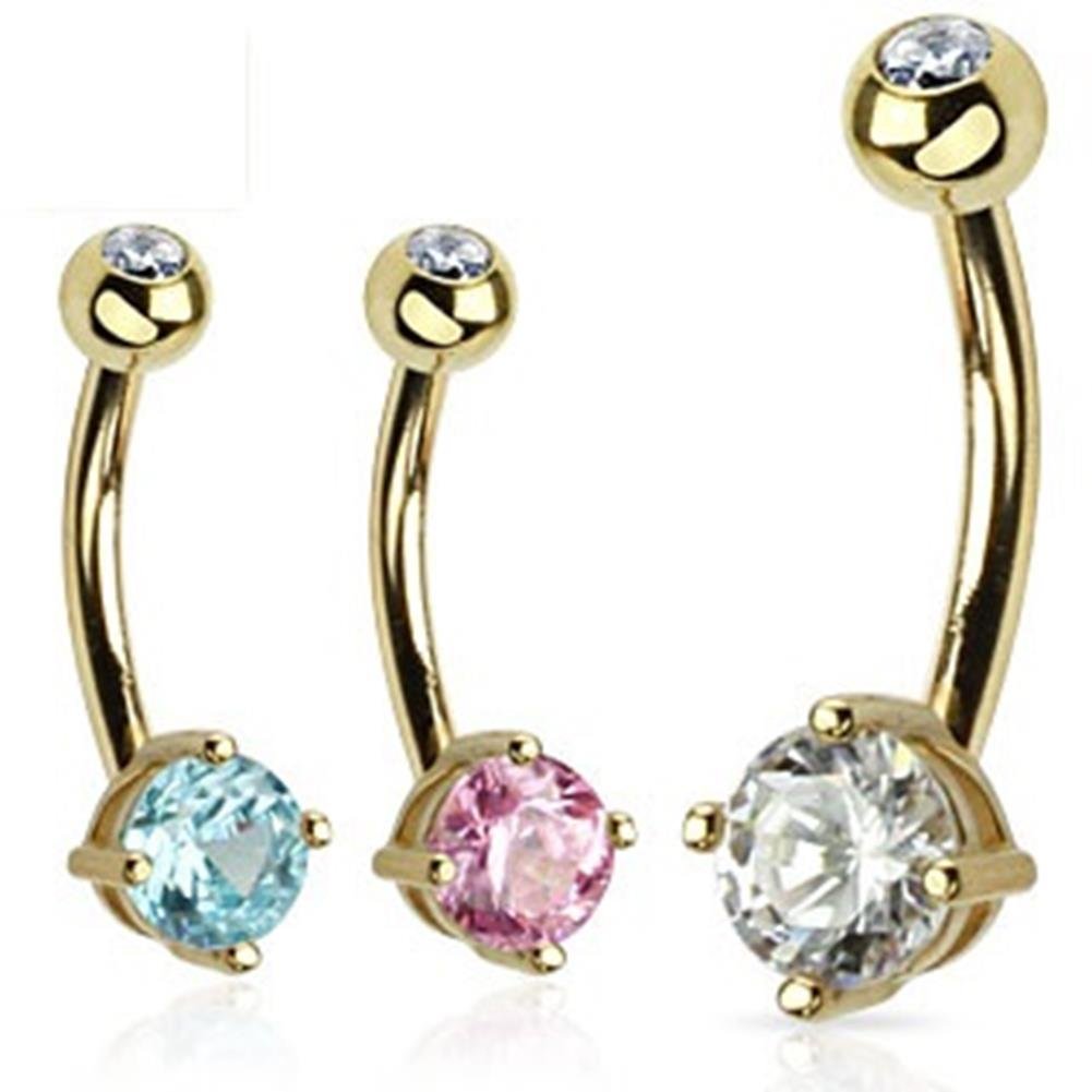 Bauchnabelpiercing ECHTGOLD 14 Karat Weißgold Gelbgold Bananabell Bauchpiercing Zirkonia 6mm 8mm rund Clear Pink Aqua