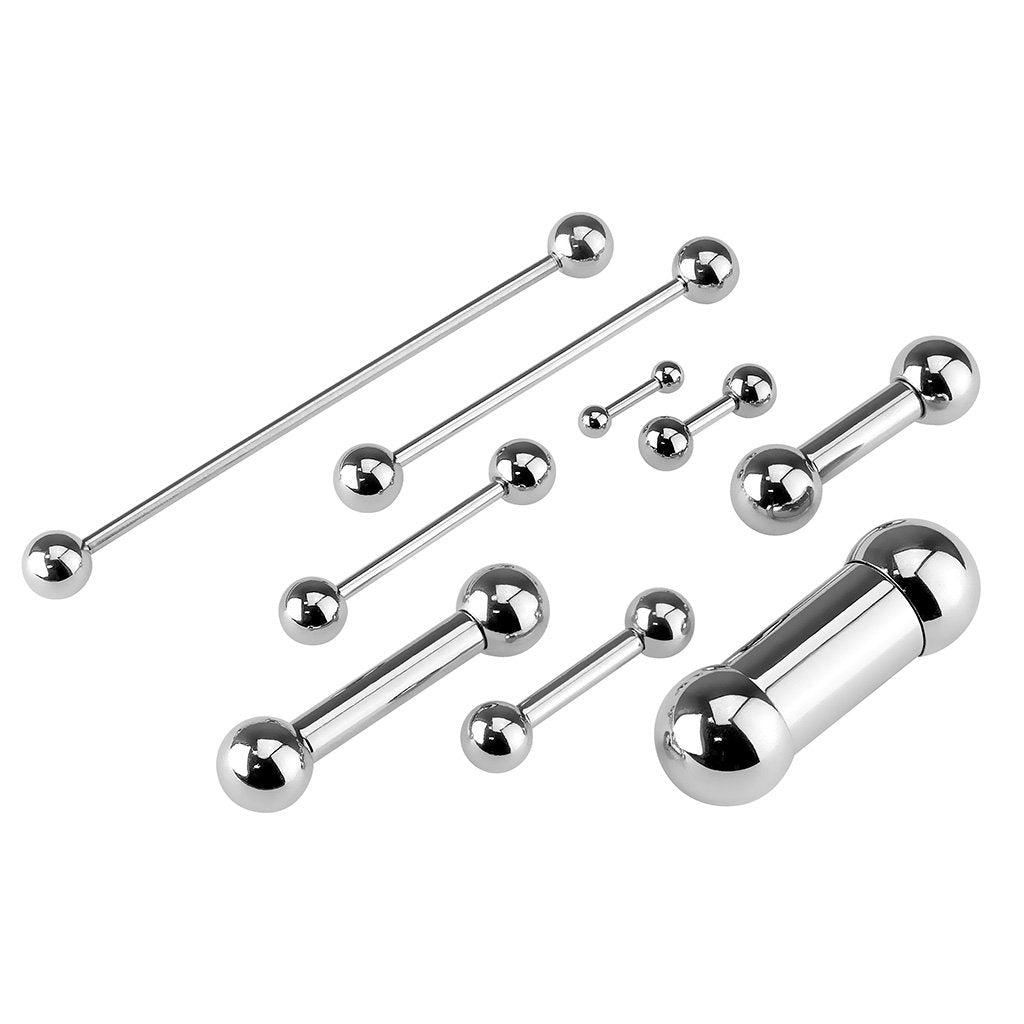 Hantel UNIVERSAL Barbell Zungen-Piercing Industrial Ohr Silber Stahl ALLE Stabdicken Stablängen Kugel-größen