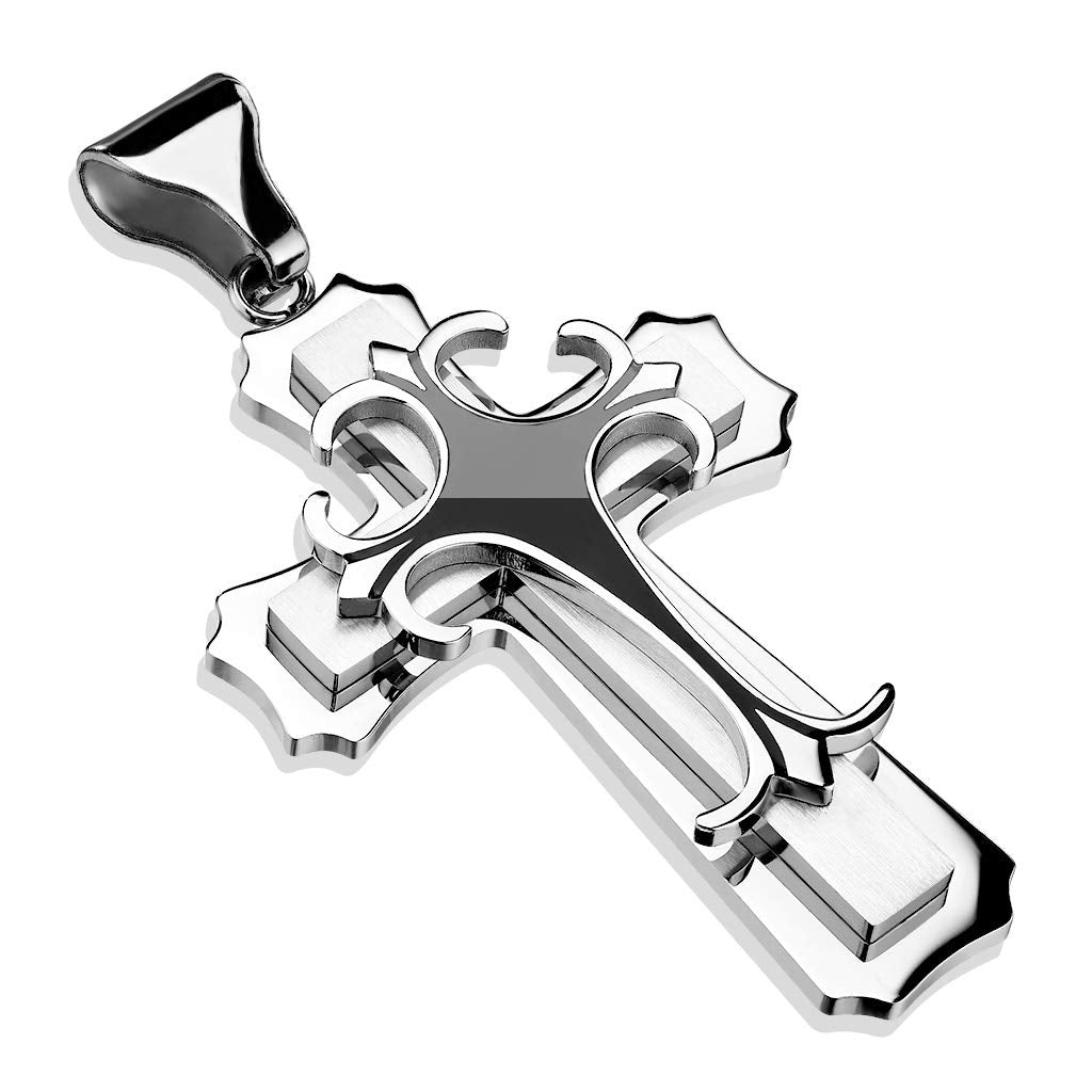 Kettenanhänger Doppeltes Kreuz Gothic-Top 316L Chirurgenstahl Silber Schwarz Gold Halskettennhänger Pendant Damen