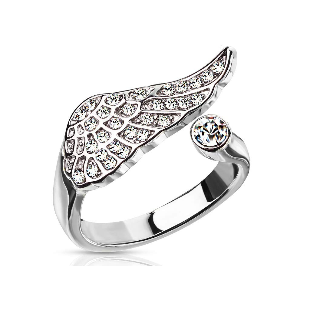 Ring Damen Verstellbar Engelsfl?gel Zirkonia Klar 925 Silber ?berzug 316L Chirurgenstahl Zehenring Mittelring Offen Einstellbarer-Ring