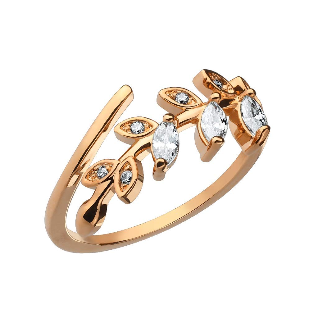 Paula & Fritz® Verstellbarer Damen-Ring Gelb-Gold Rosé-Gold Silber Blätterranke Zirkonia Freundschafts-Ring Herrening Verlobungs-Ring Edelstahl 316L