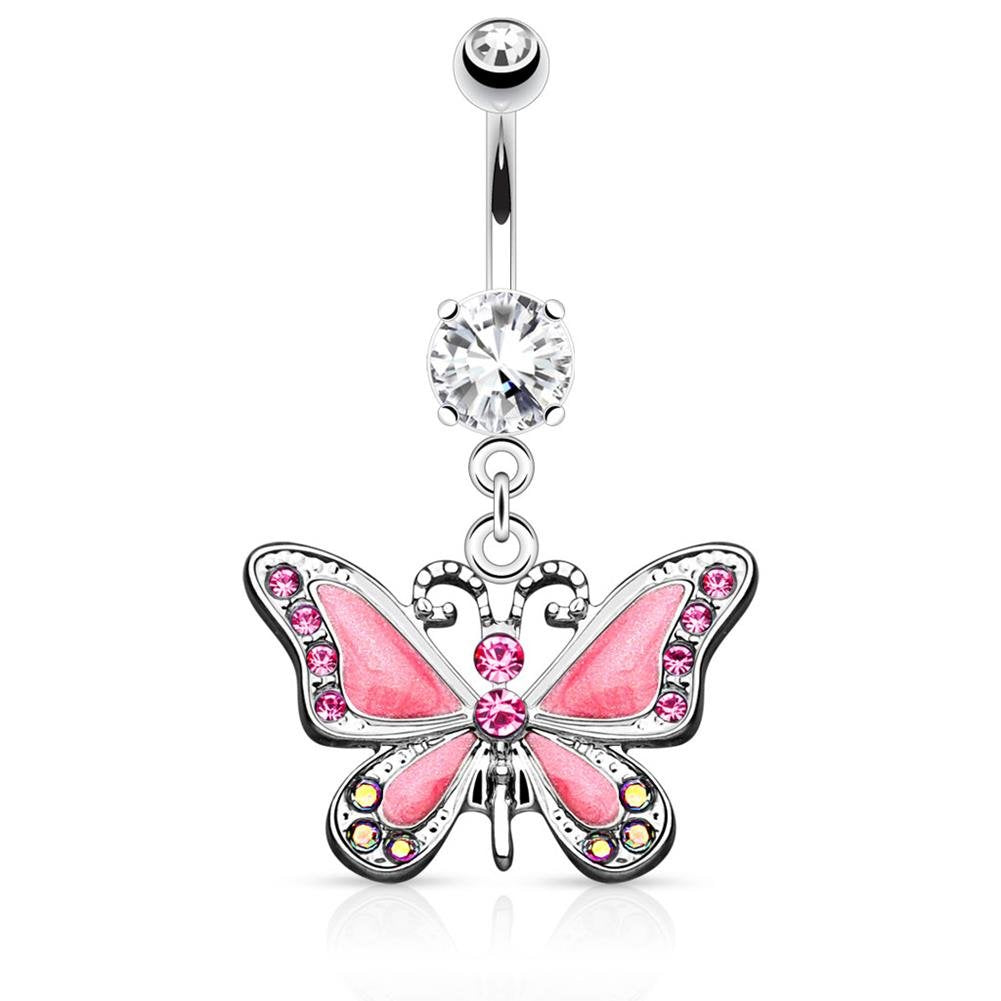 Bauchnabelpiercing Chirurgenstahl Schmetterling Anhänger Zirkonia Silber Set Banane Bauchpiercing Bananabell Bauchpiercing 10mm Stab